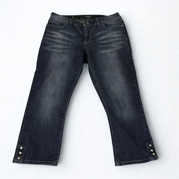 Nine West Jeans Womens 6 Capri Cropped Dark Wash Embellished Stretch Denim Boho - Picture 1 of 11